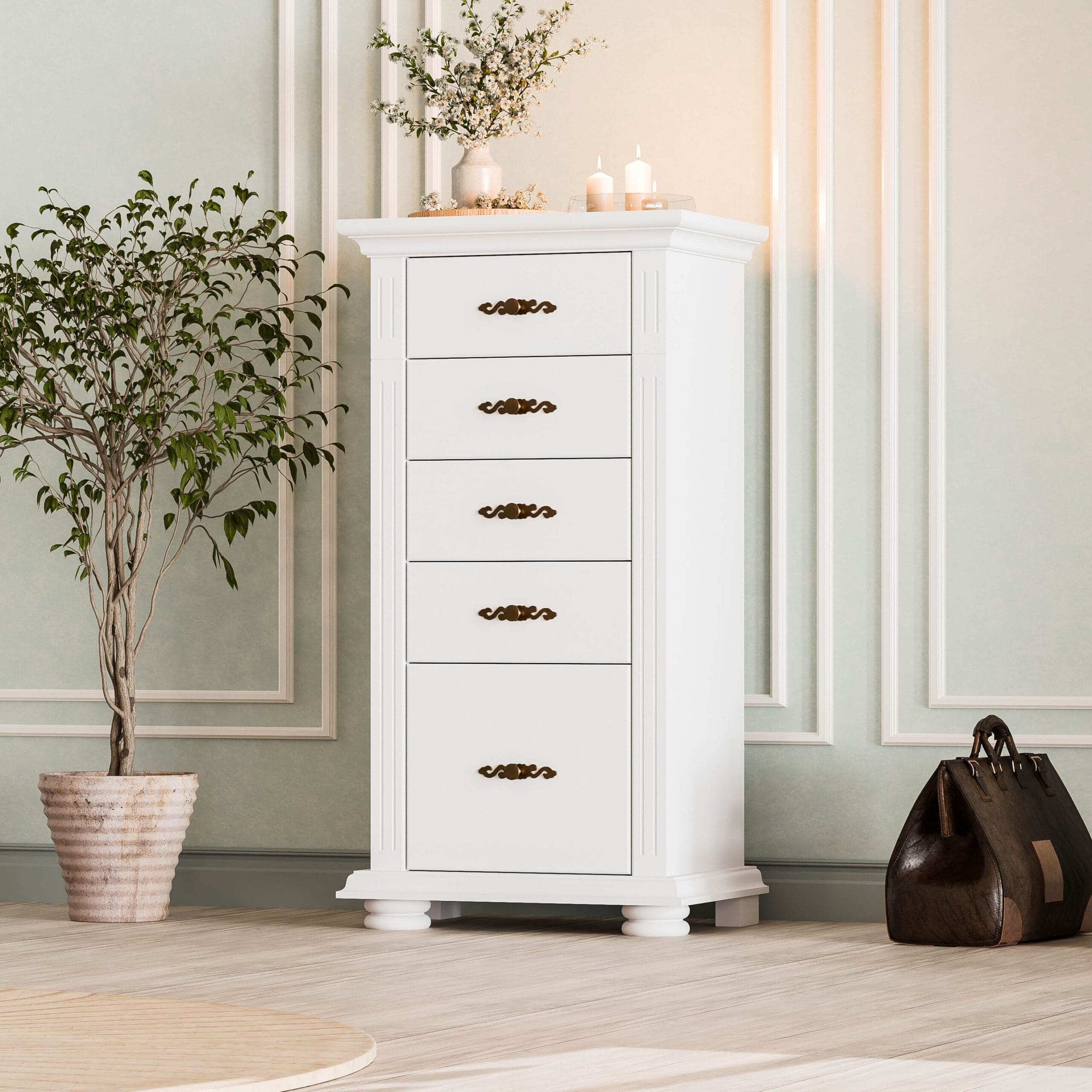 Skagen tömörfa fiókos szekrény 5 fiókkal a hálószobába