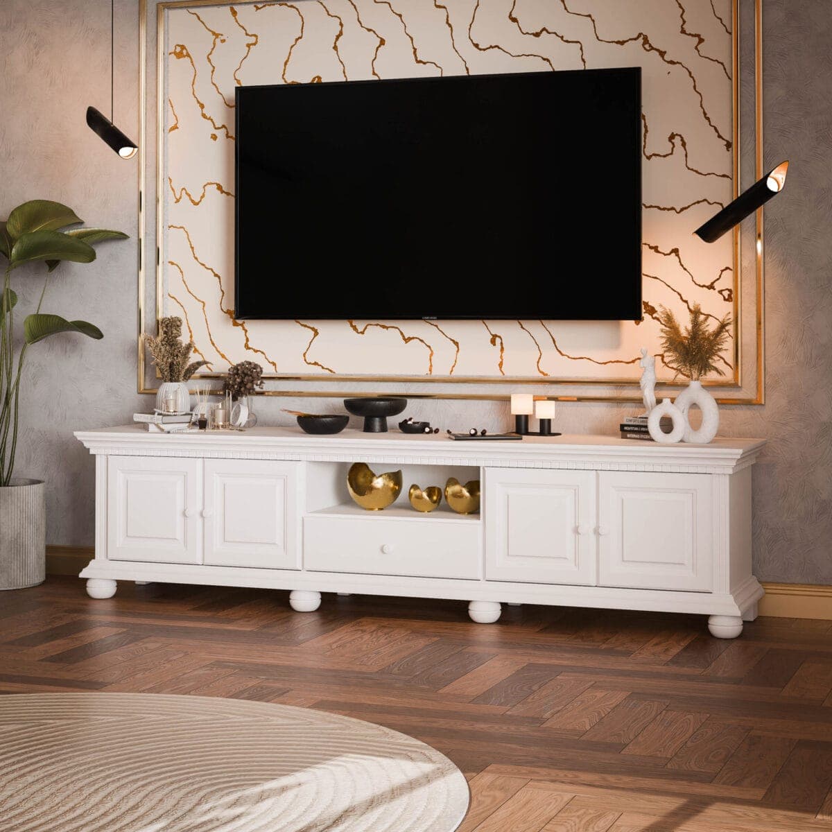 „Fjord” nevű, 220 cm-es TV-szekrény tömör vörösfenyőből