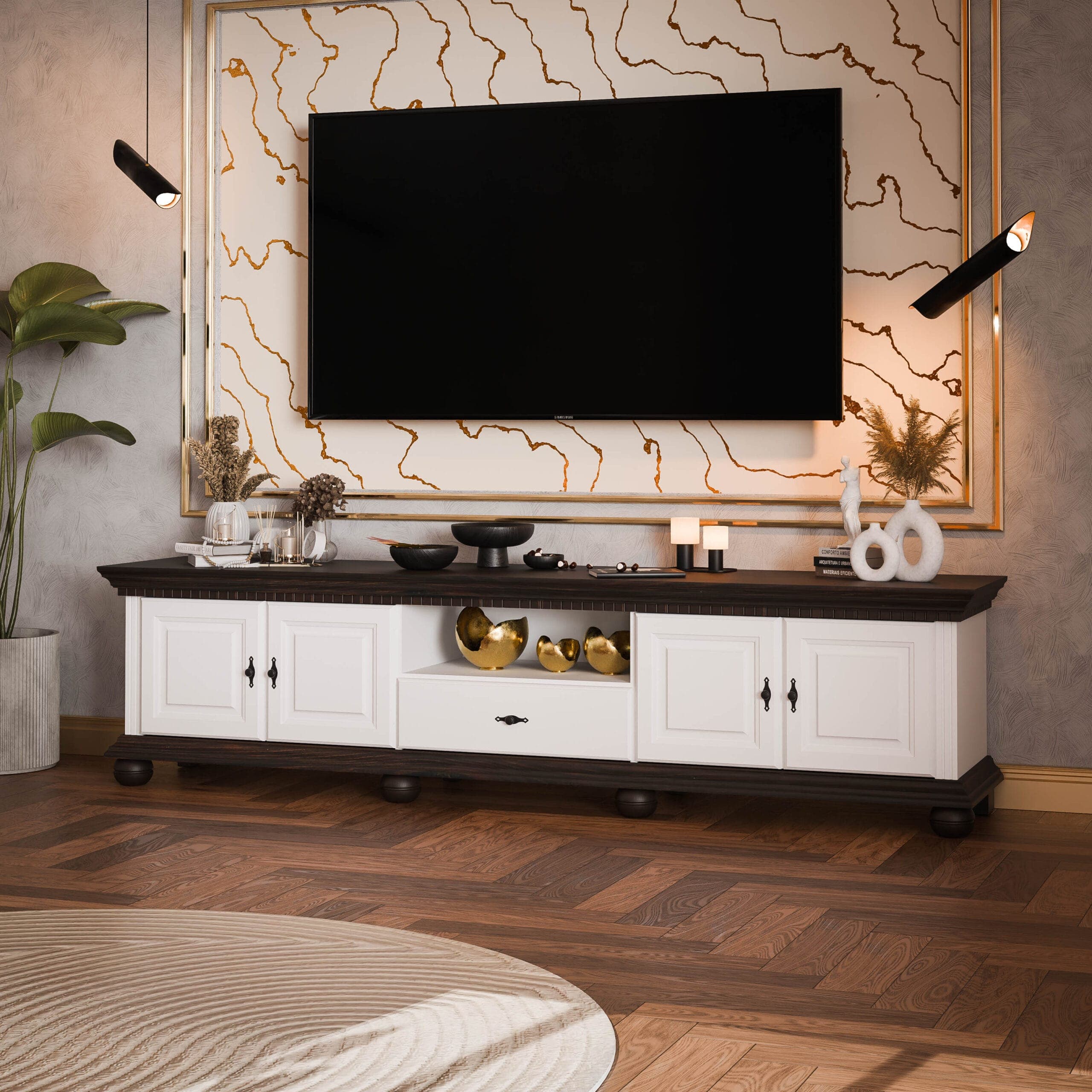 „Fjord” nevű, 220 cm-es TV-szekrény tömör vörösfenyőből