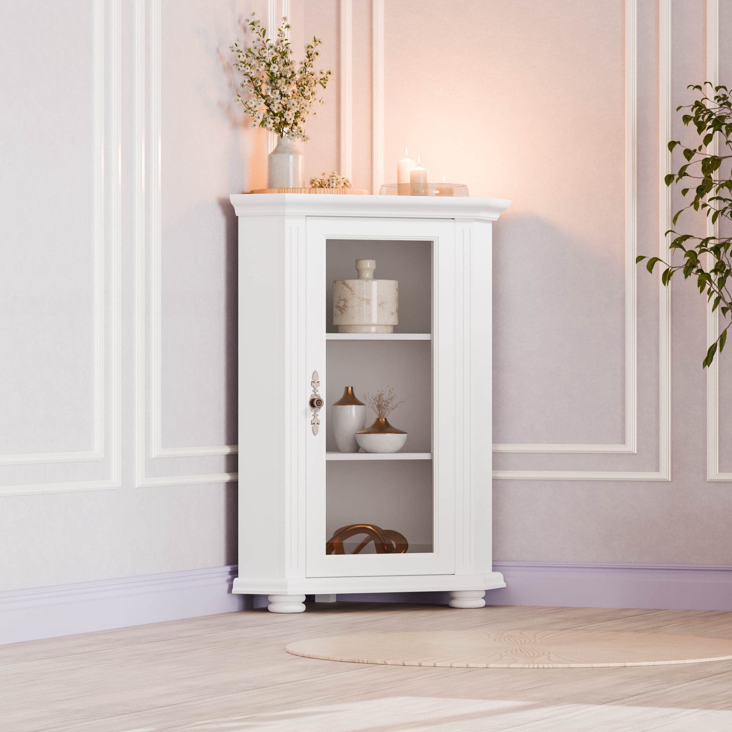 „Skagen” sarokkomód üveggel, tömör vörösfenyőből