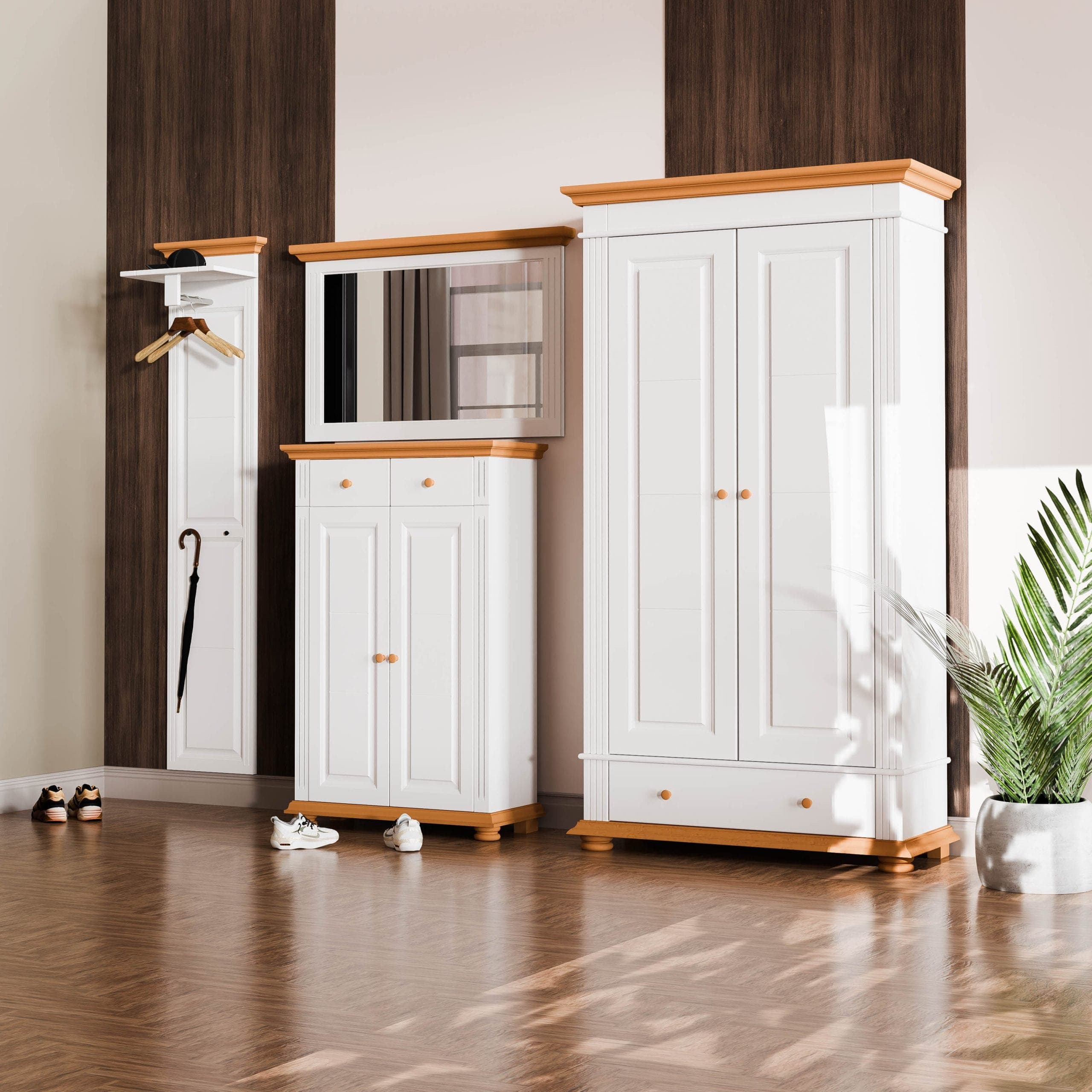 „Skagen 6” előszoba-ruhatár tömör vörösfenyőből