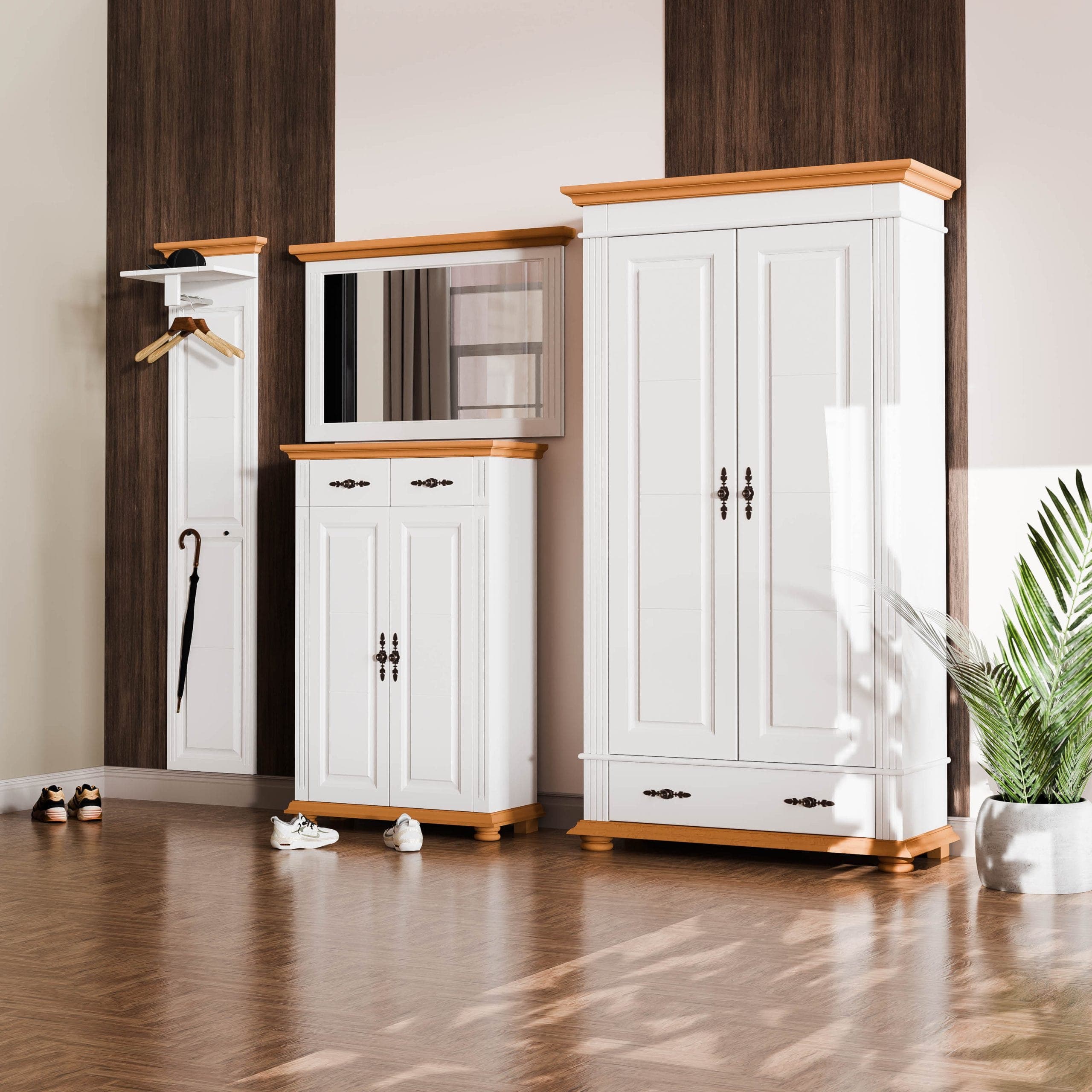 „Skagen 6” előszoba-ruhatár tömör vörösfenyőből